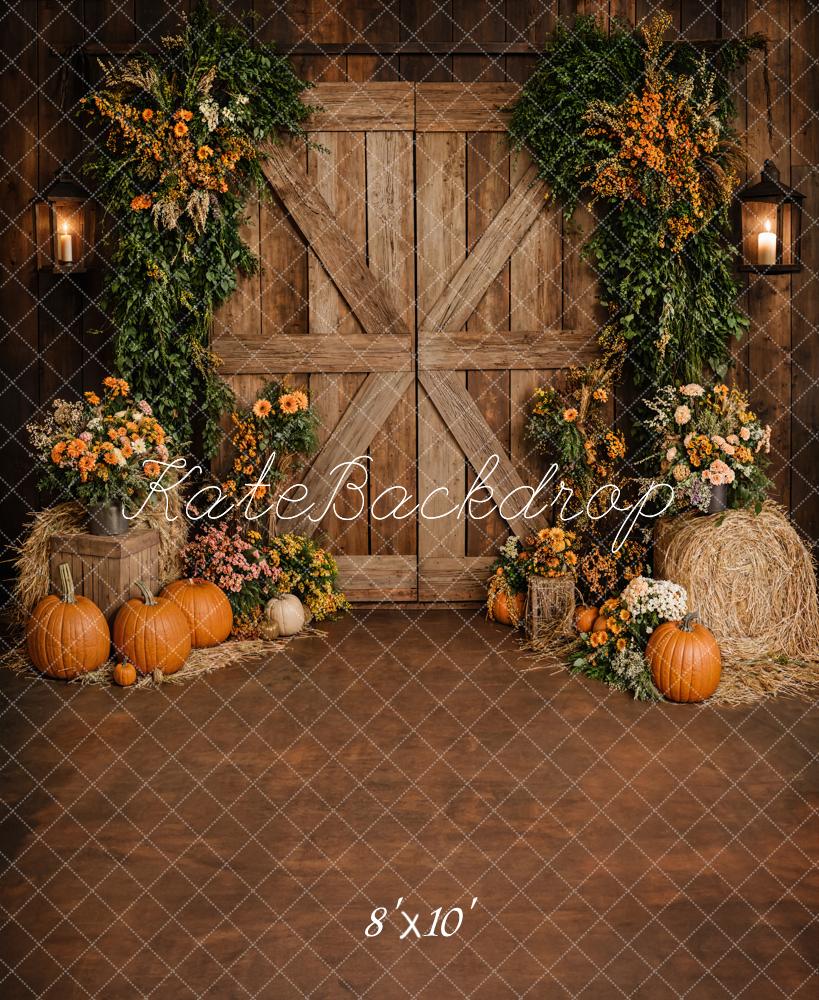 Kate Fall Rustic Barn Door Pumpkins Backdrop Designed by Emetselch