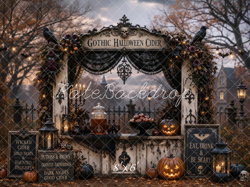 Kate Halloween Gothic Dark Cider Bar Drapery Printed Backdrop Designed by Emetselch