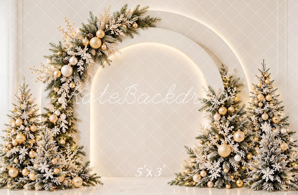 Kate Christmas Tree Arch Garland  Lights White Wall Printed Backdrop Designed by Emetselch
