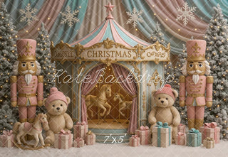 Kate Christmas Carousel Nutcracker Teddy Bear Pastel Gifts Printed Backdrop Designed by Ashley Paul