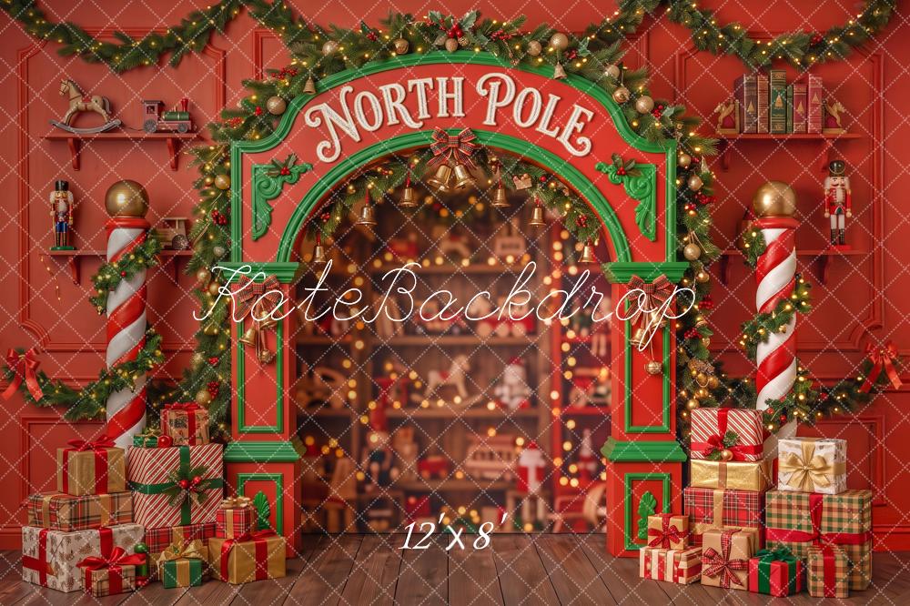 Kate Christmas Red North Pole Arch Gifts Garland Printed Backdrop Designed by Angela Miller