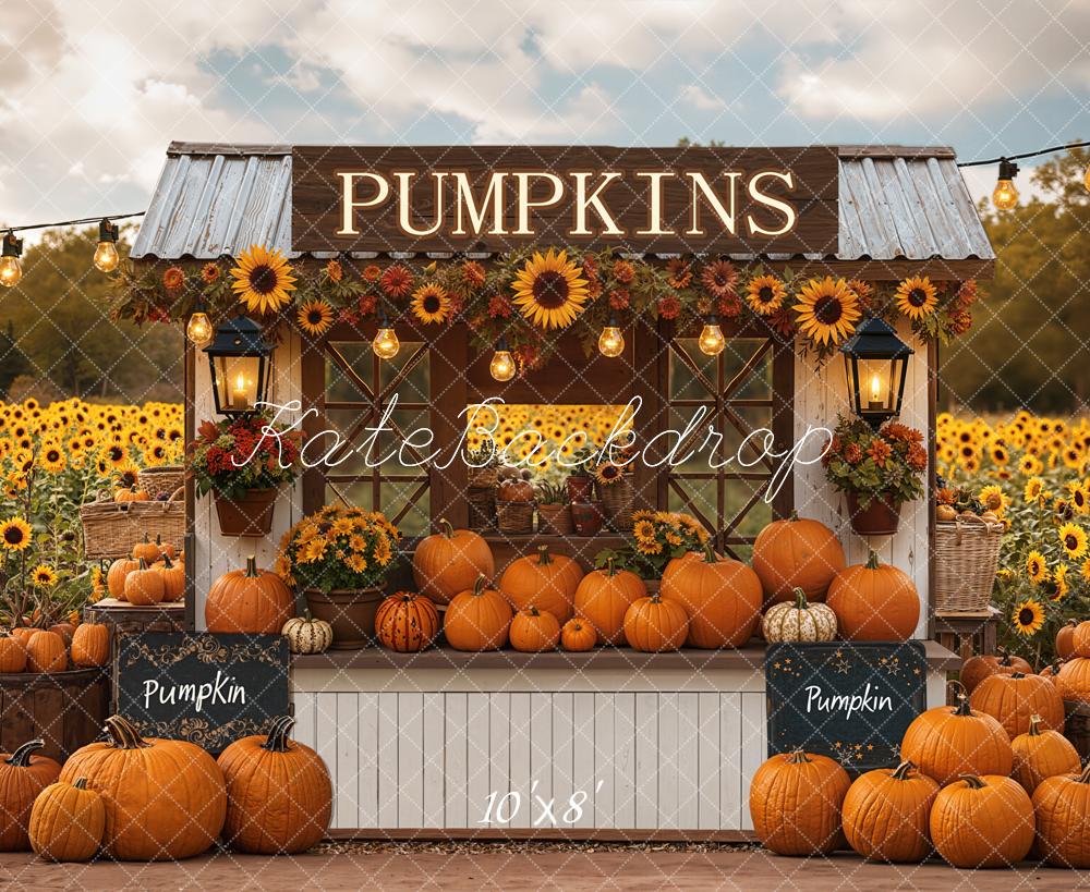 Kate Fall Pumpkin Stand Sunflowers Field Backdrop Designed by Emetselch