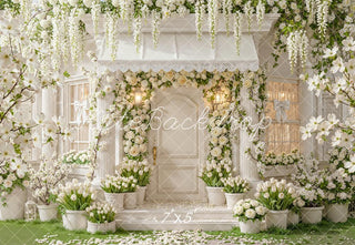Kate Spring Flower Arch White Floral House Entrance Printed Backdrop Designed by Emetselch