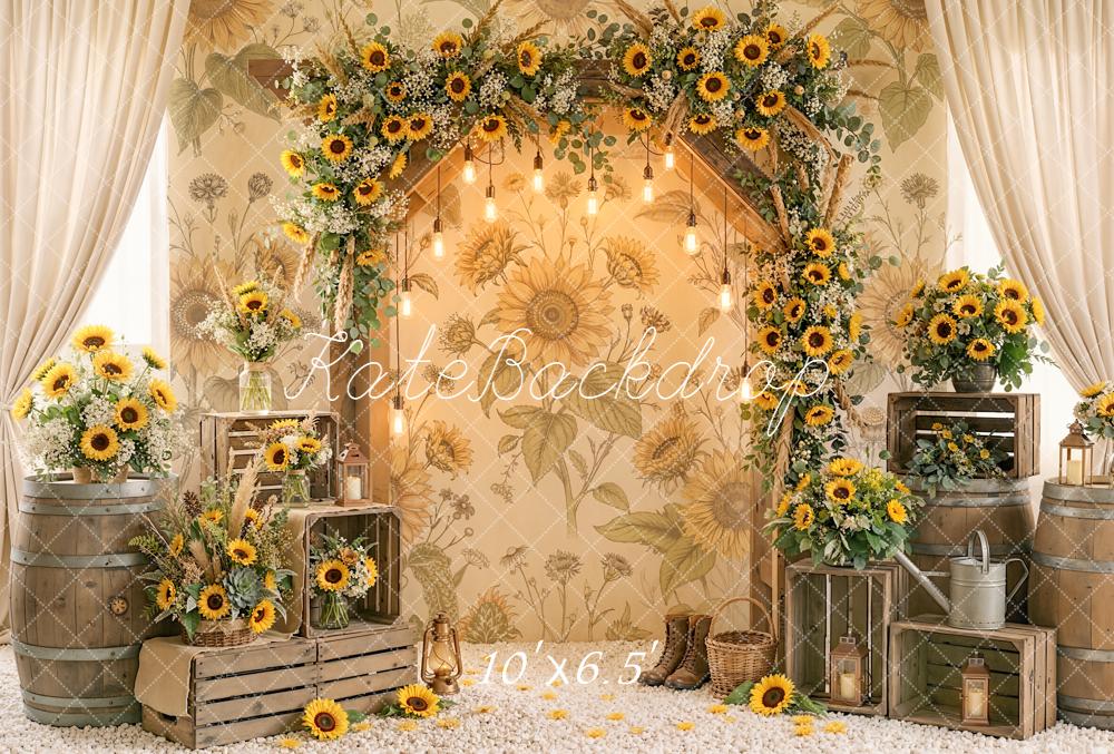 TEST Kate Sunflower Flower Arch Rustic Barrels Crates Printed Backdrop Designed by Emetselch