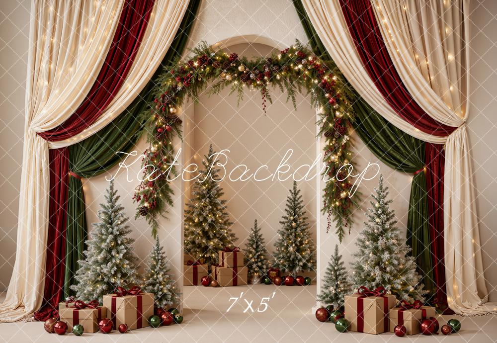 Kate Christmas Draped Curtains Garland Arch Trees Gifts Printed Backdrop Designed by Emetselch