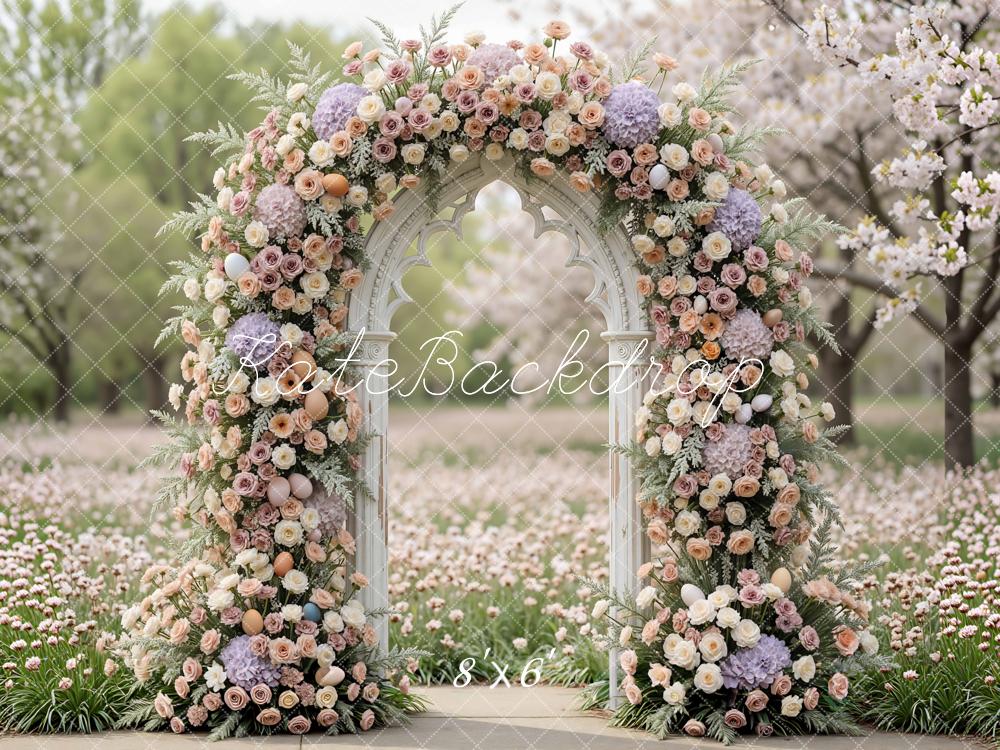 Kate Spring Flower Arch Easter Eggs Spring Garden Printed Backdrop Designed by Mini MakeBelieve