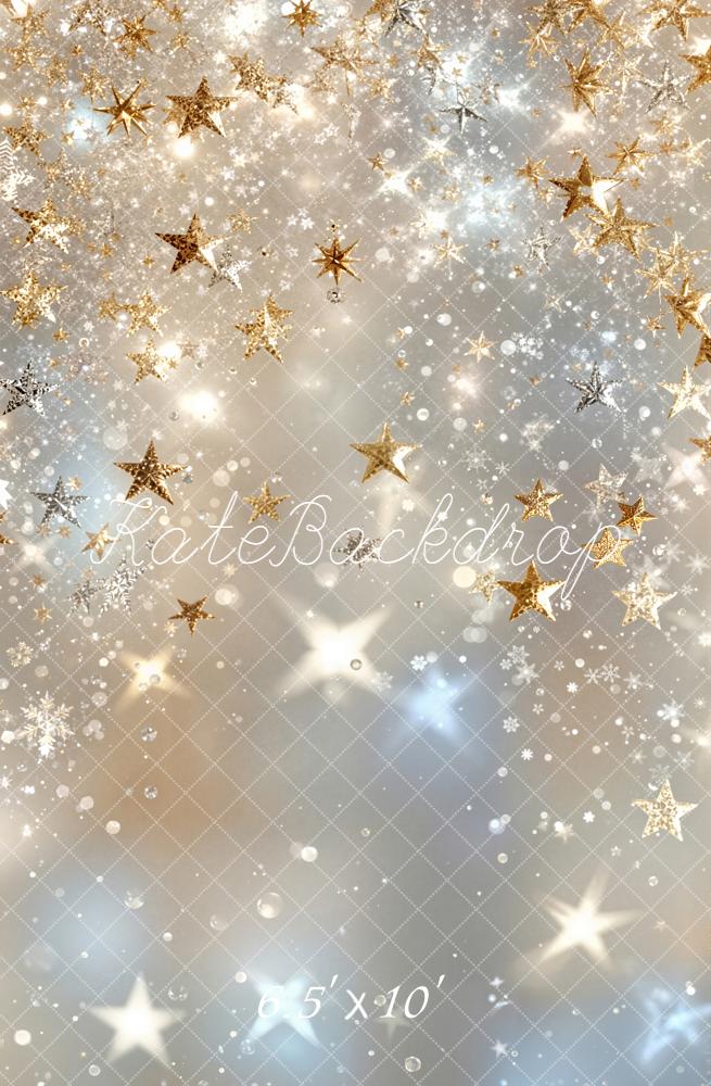 Kate Gold Star Snowflake Sparkle Printed Backdrop Designed by Emetselch