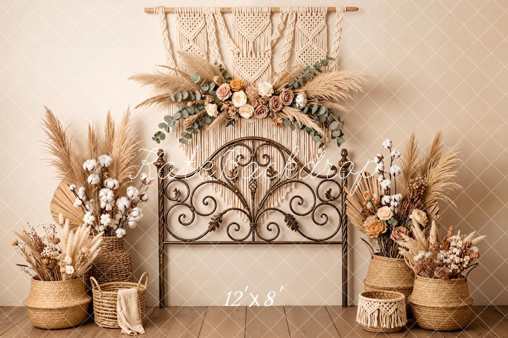 Kate Boho Headboard Macrame Dried Flowers Pampas Grass Beige Backdrop Designed by Emetselch