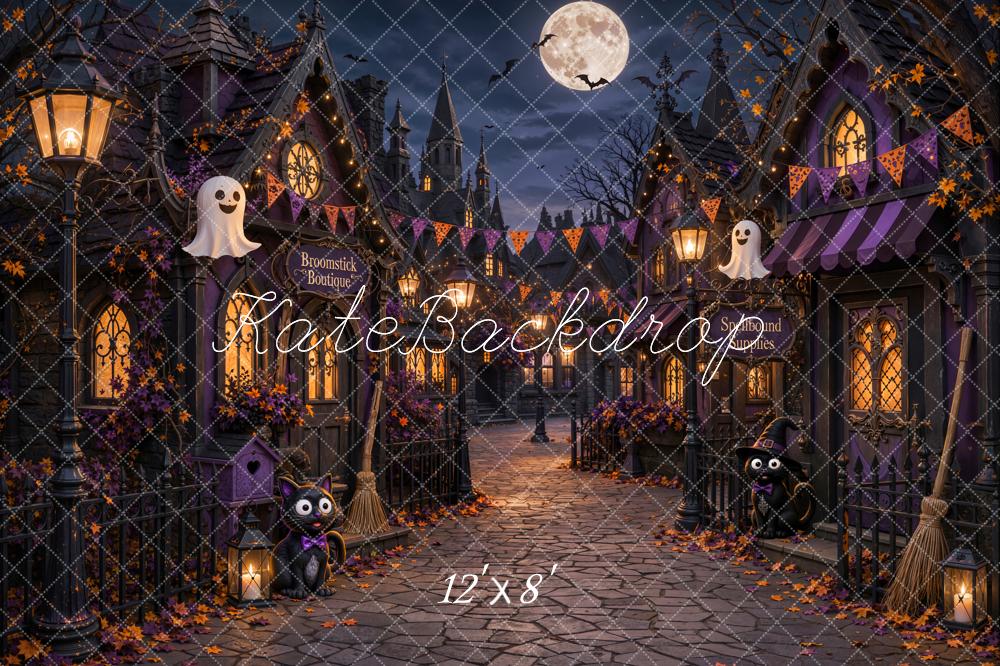Kate Halloween Night Haunted Village Ghosts Witch Cobblestone Printed Backdrop Designed by Chain Photography