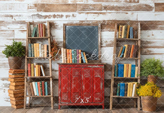 Back to School Boekenplank Rode Kluis Zwartbord Foto Achtergrond Designed by Emetselch