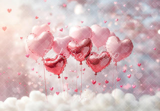 Kate Valentines Pink Heart Balloons Clouds Printed Backdrop Designed by Emetselch