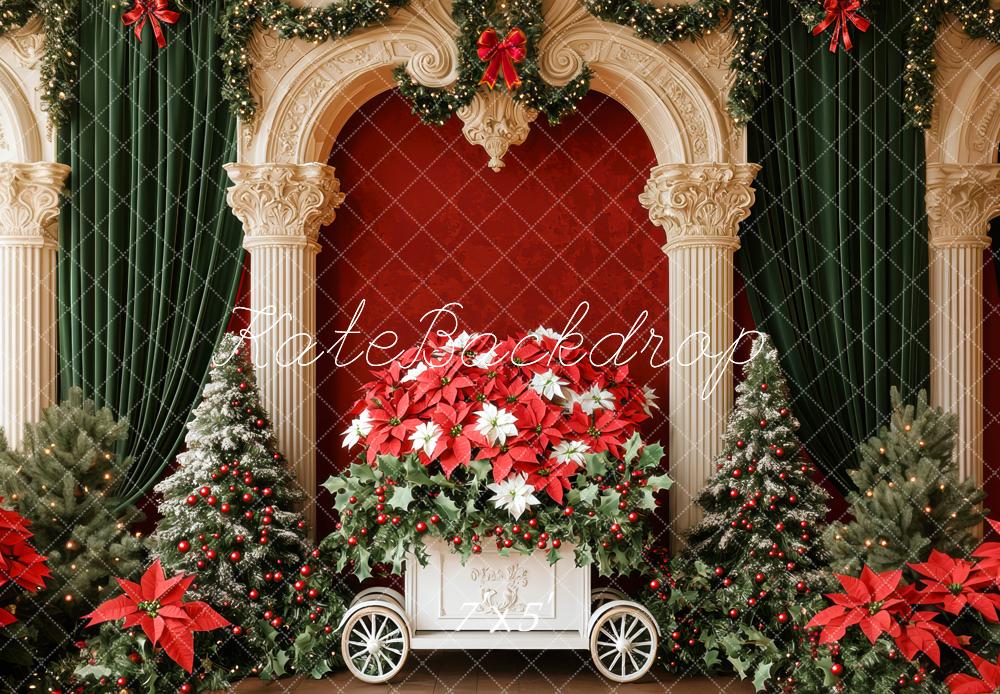 Fondo Retro de Árboles Arcos de Poinsettia de Navidad diseñado por Mini MakeBelieve