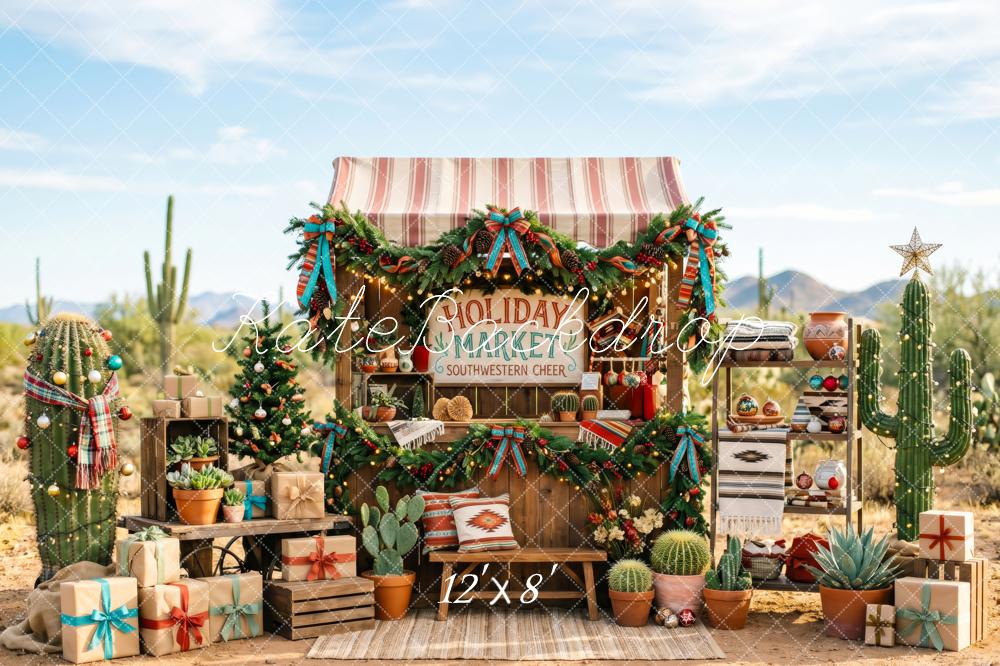 Kate Christmas Southwestern Market Cactus Garland Gifts Printed Backdrop Designed by Patty Roberts