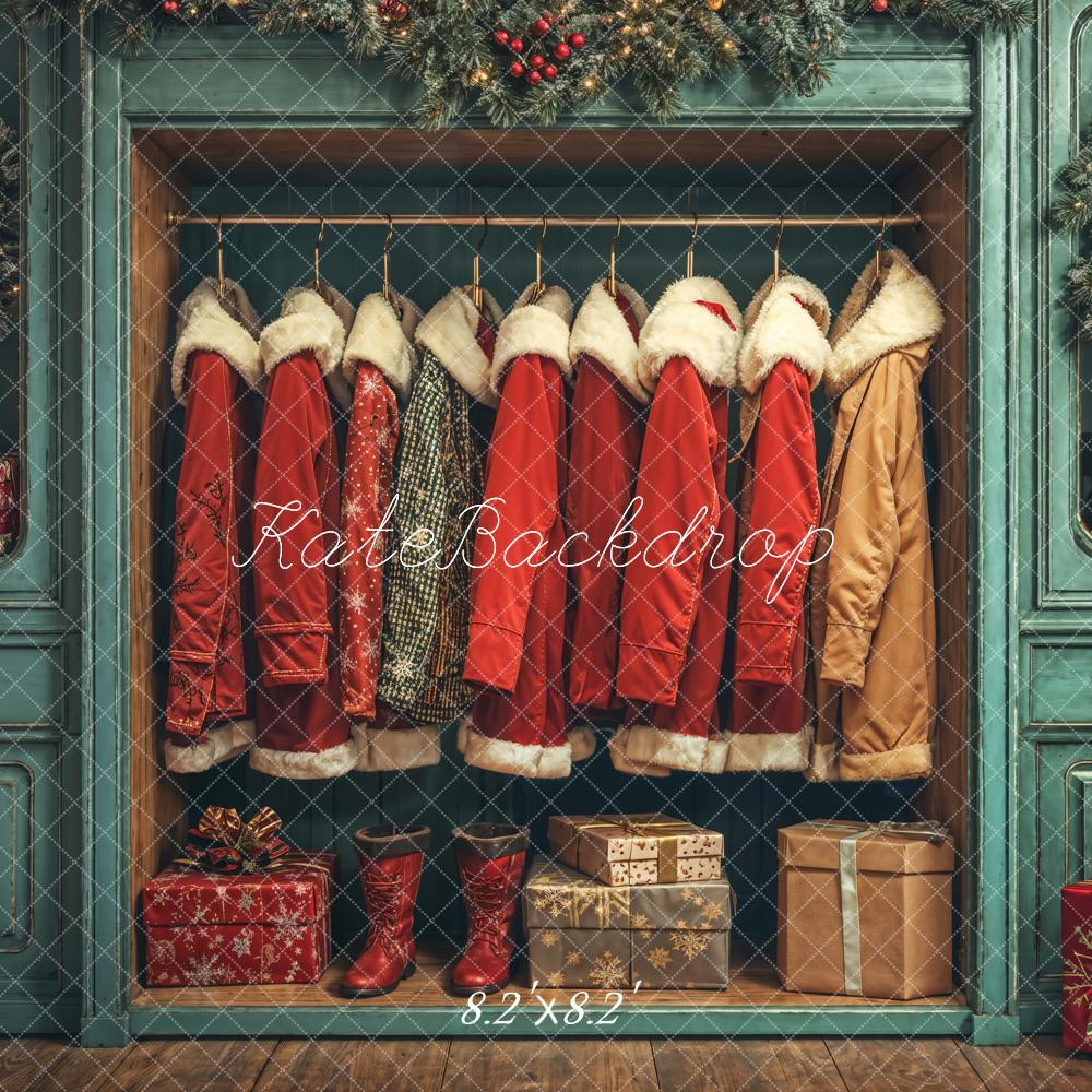 Christmas Santa Coats Blue Closet Backdrop Designed by Emetselch