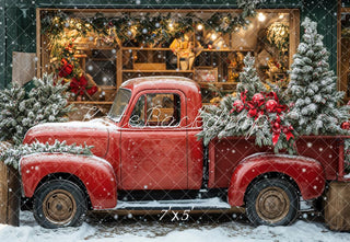 Negozio di Natale Con Sfondo Nevoso di Camion Rosso