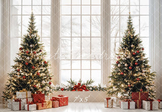 Kate Christmas Trees Gifts Arched Window Printed Backdrop Designed by Emetselch