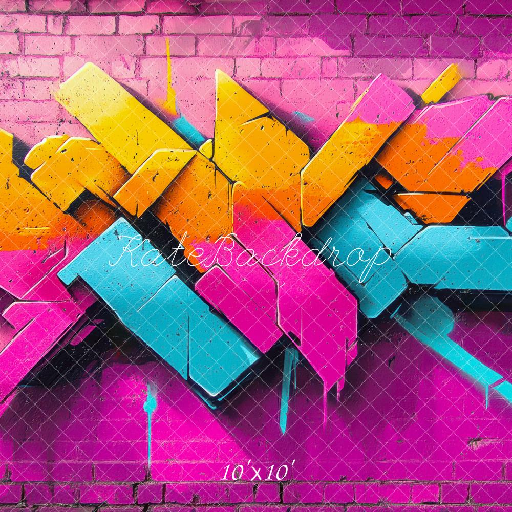 Kate Graffiti Colorful Pink Brick Wall Backdrop Designed by Mini MakeBelieve