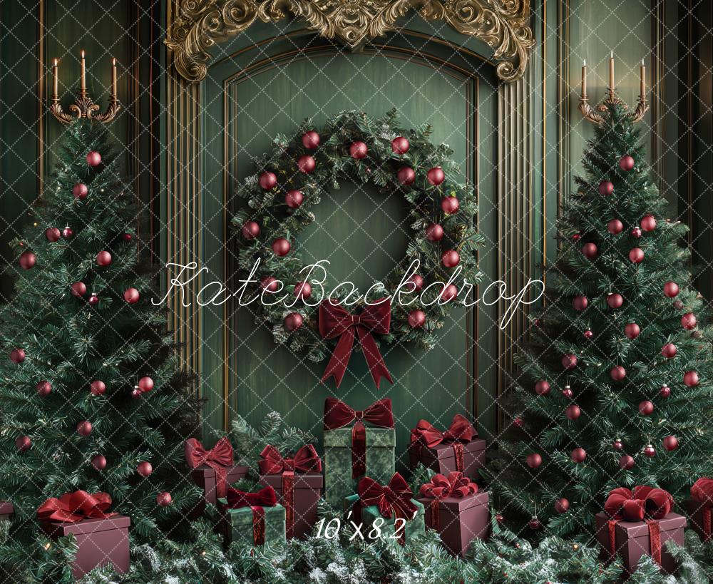 Kate Christmas Tree Wreath Green Retro Wall Backdrop Designed by Mini MakeBelieve