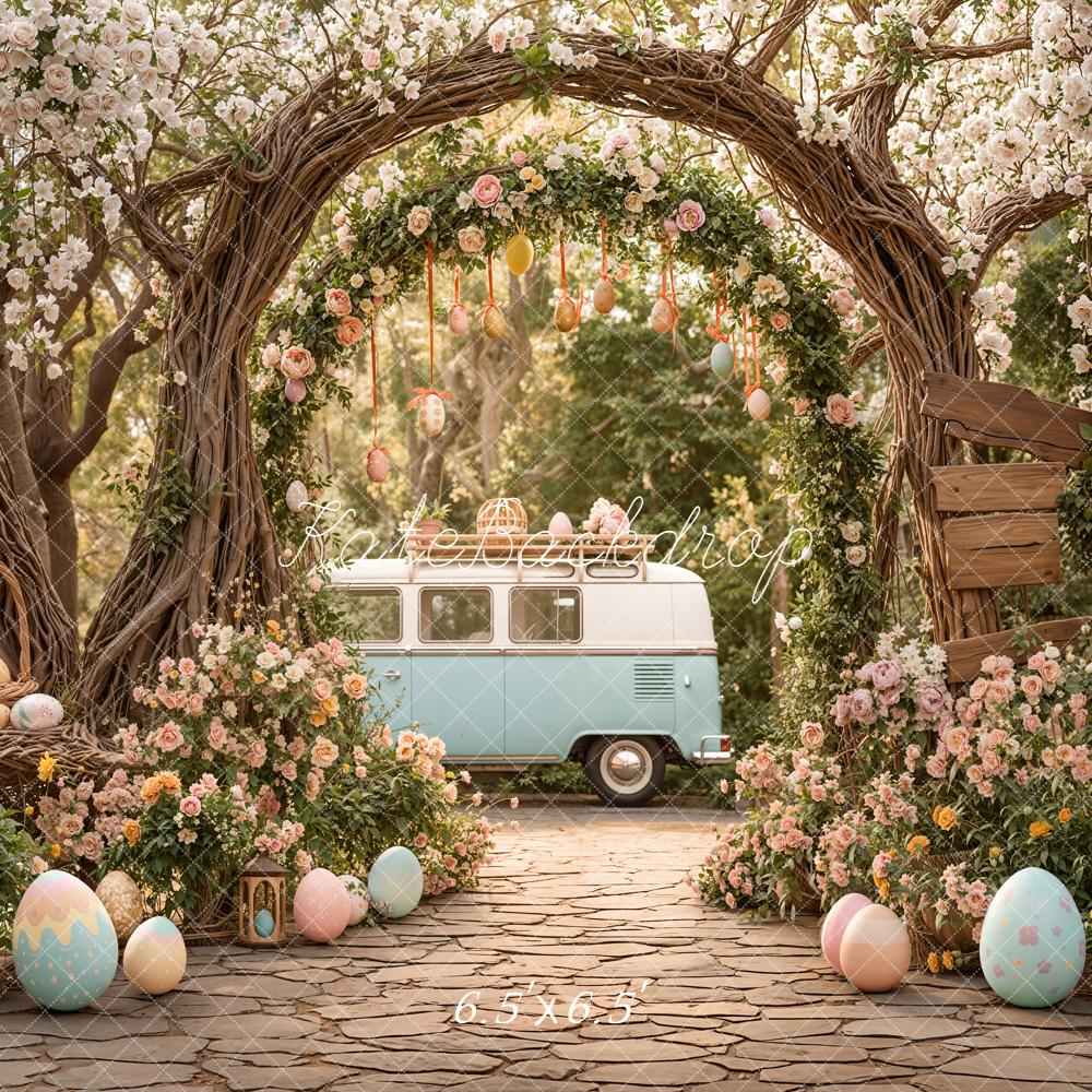Kate Easter Bunny Flower Arch Vintage Van Backdrop Designed by Emetselch