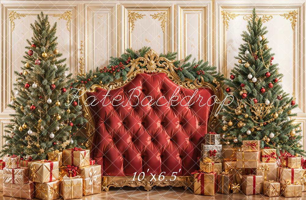 Kate Christmas Tree Red Headboard Upholstered Gifts Backdrop Designed by Emetselch