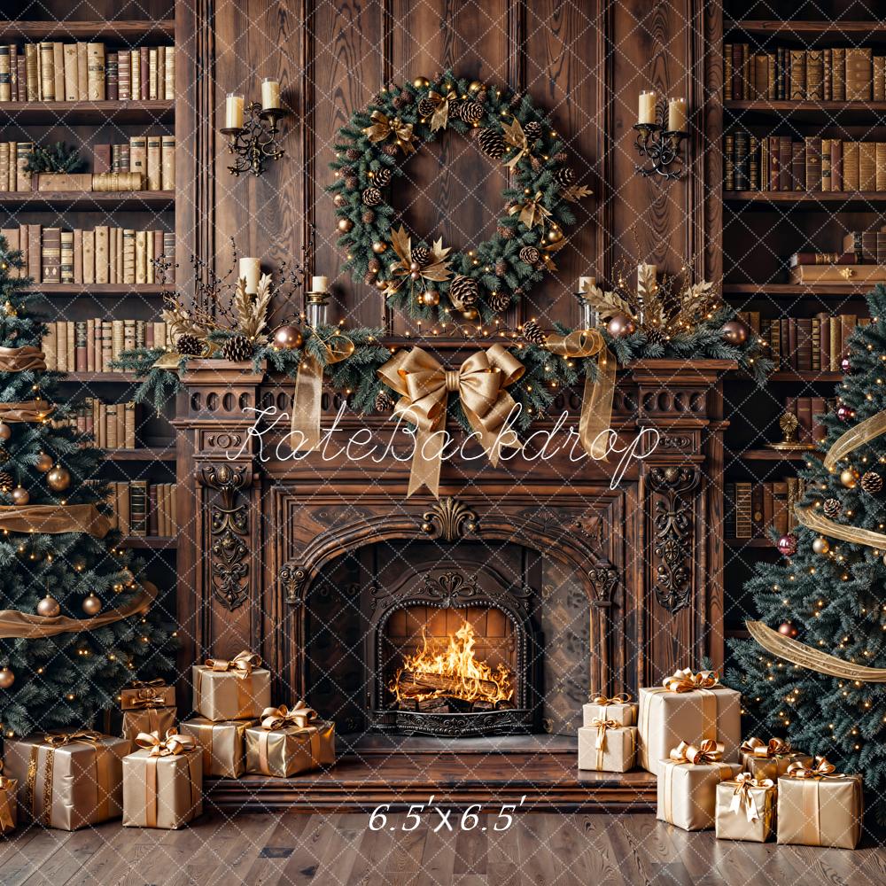ヴィンテージ  フォトフレーム　クリスマス Kate Christmas Wood Fireplace Bookshelves Wreath Trees Gifts Printed B