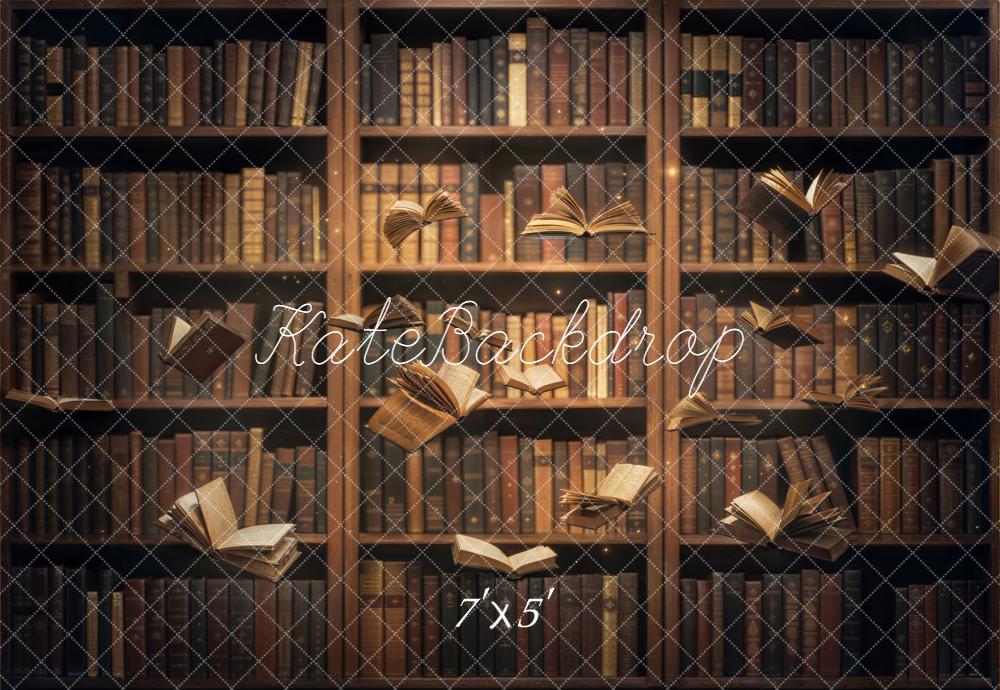 Kate School Bookshelf Flying Books Backdrop Designed by Chain Photography