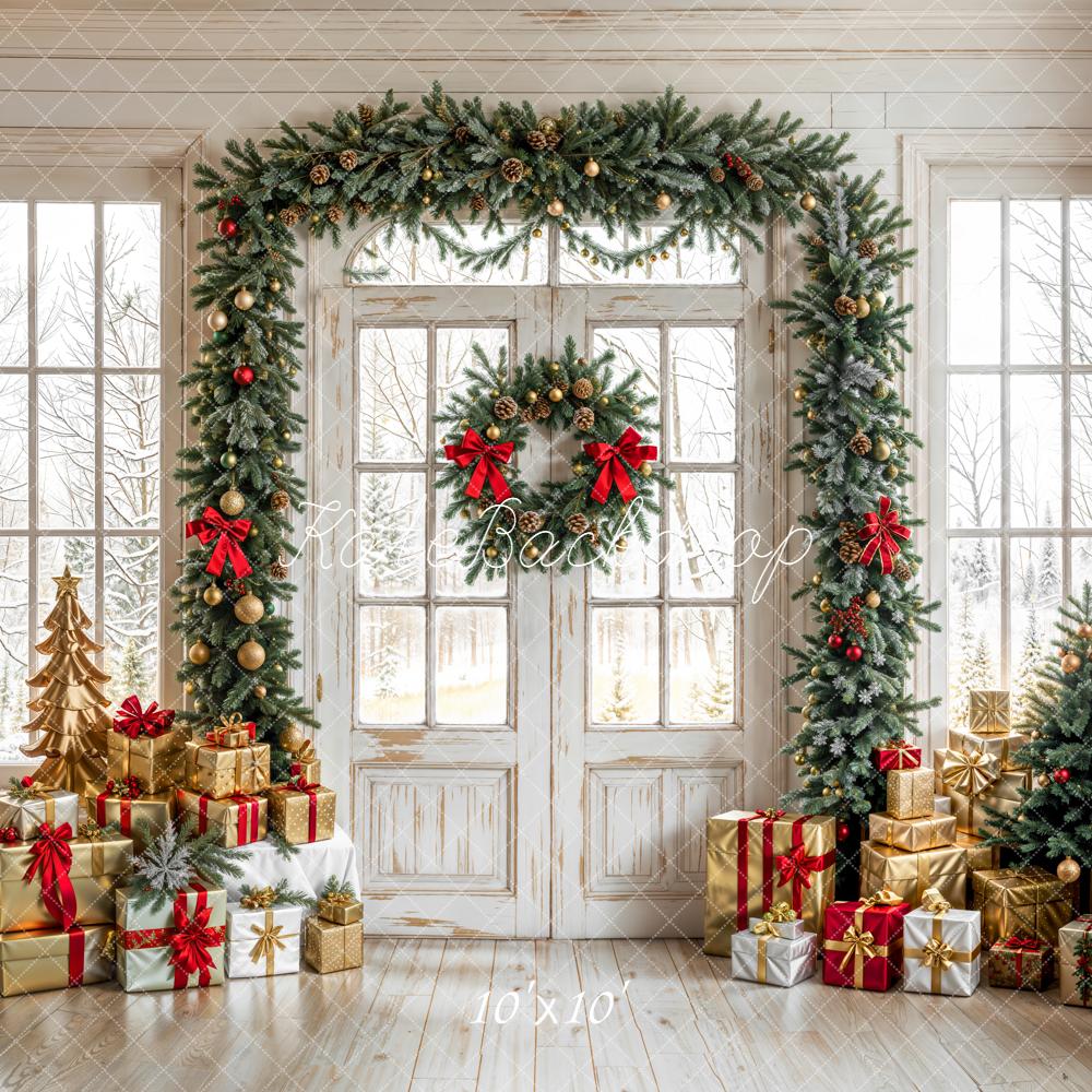 Corona de Navidad Regalos Puerta Ventana Fondo Designed by Emetselch