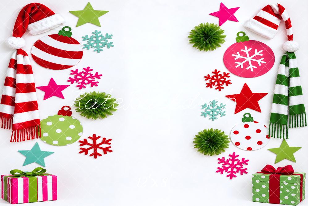 Kate Christmas Hats Scarves Snowflake Ornaments Gifts Printed Backdrop Designed by Vertigo Productions