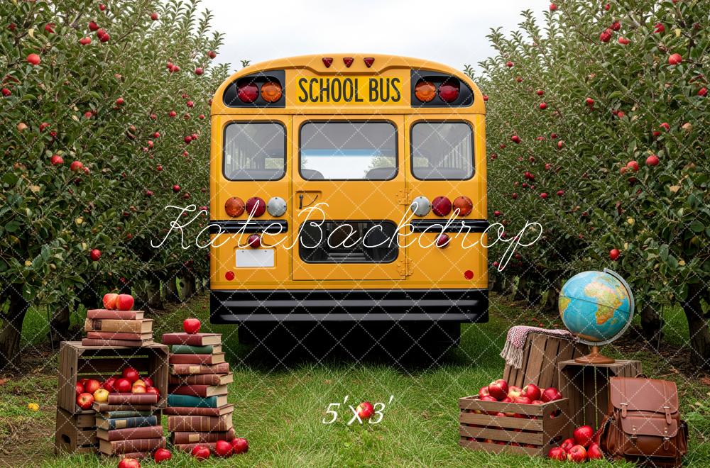 Kate Back to School School Bus Apple Orchard Books Globe Crates Printed Backdrop Designed by Patty Roberts