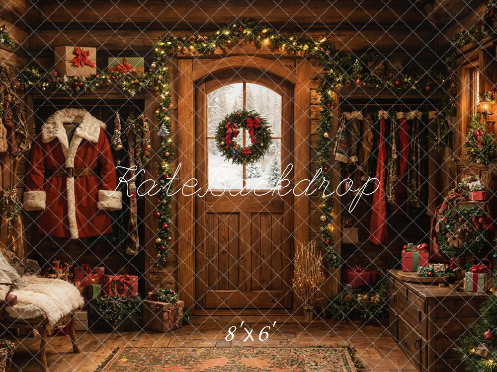 Fondo de puerta rústica de cabaña de Santa Claus de Navidad diseñado por Emetselch