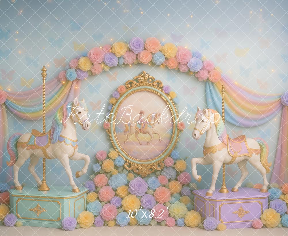Cake Smash Rainbow Carousel Flower Arch Backdrop Designed by Ashley Paul