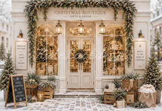 Kate Christmas Boutique Storefront Garland Gifts Printed Backdrop Designed by Emetselch