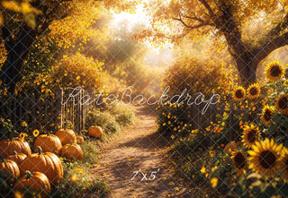 Kate Fall Maple Tree Road Sunflowers Pumpkins Printed Backdrop Designed by Emetselch