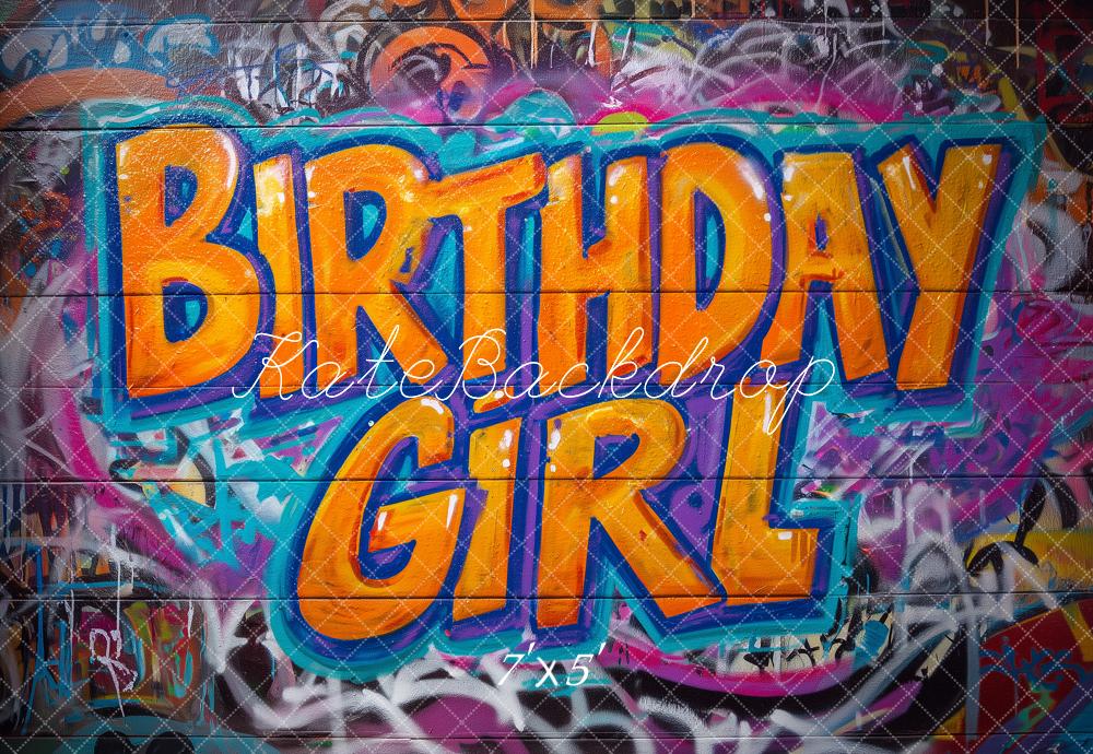 Kate Cake Smash Birthday Girl Graffiti Wall Printed Backdrop Designed by Angela Miller
