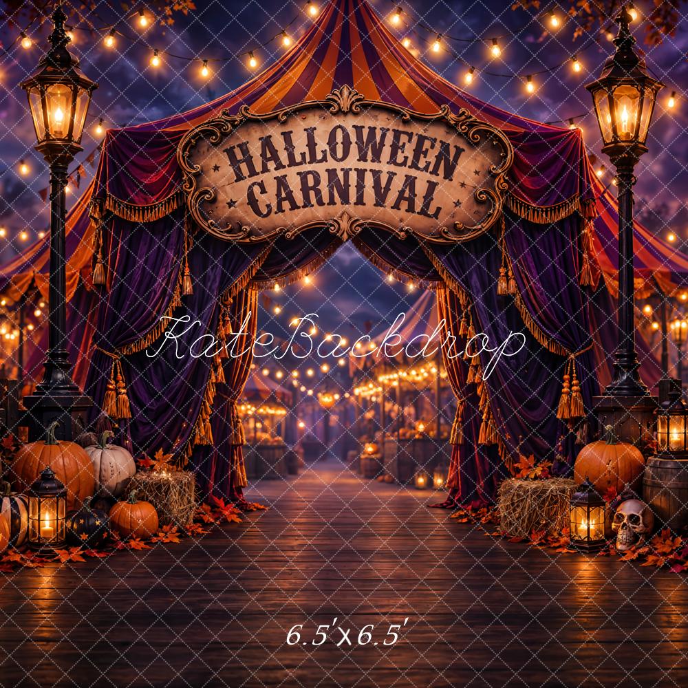 Kate Halloween Carnival Tent Pumpkins Lanterns Printed Backdrop Designed by Emetselch
