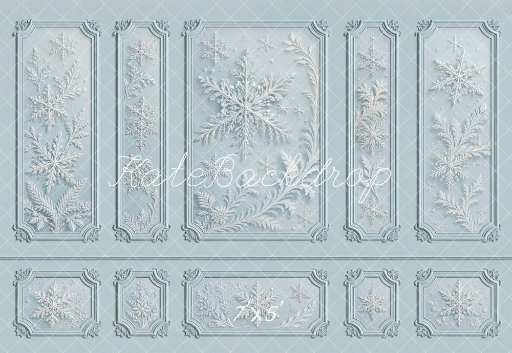 Kate Vintage Ornate Snowflake Blue Wall Printed Backdrop Designed by Emetselch