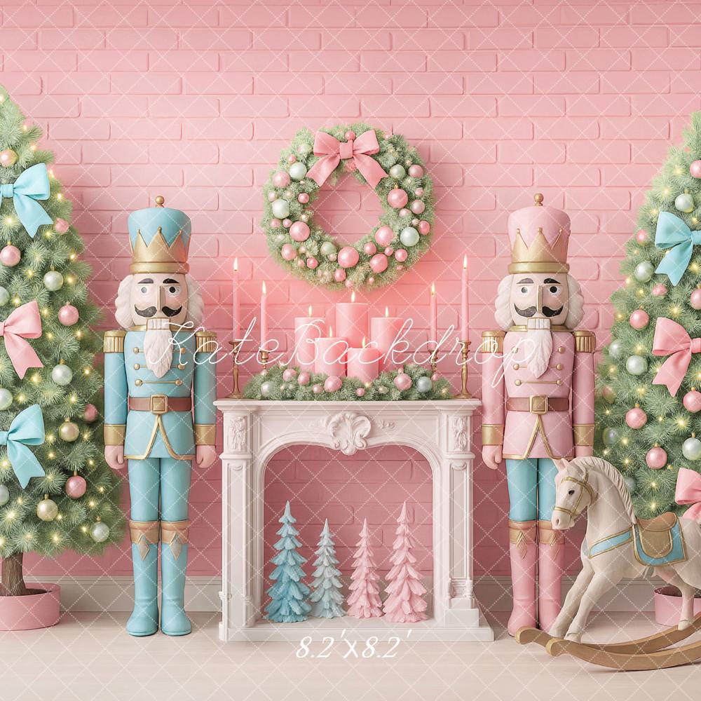 Sfondo di camino con cavallo da nutcracker dell'albero di Natale progettato da Ashley Paul