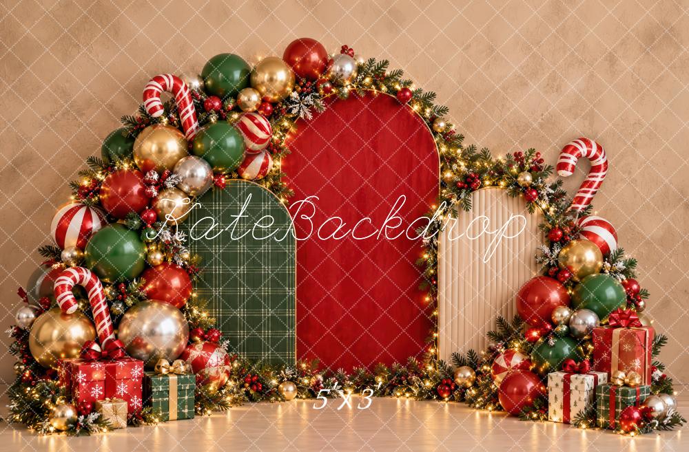 Kate Christmas Ornament Arch Candy Canes Garland Printed Backdrop Designed by Laura Bybee