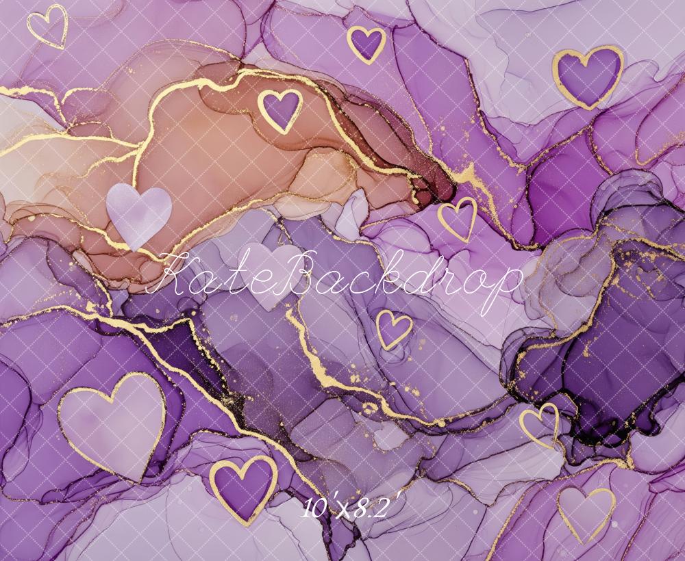 Kate Purple Gold Heart Abstract Texture Backdrop Designed by Patty Roberts