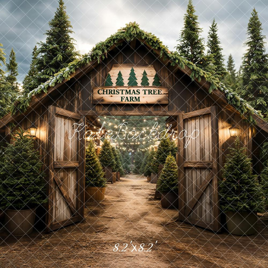 Kate Christmas Tree Farm Pine Forest Barn Backdrop Designed by Emetsel