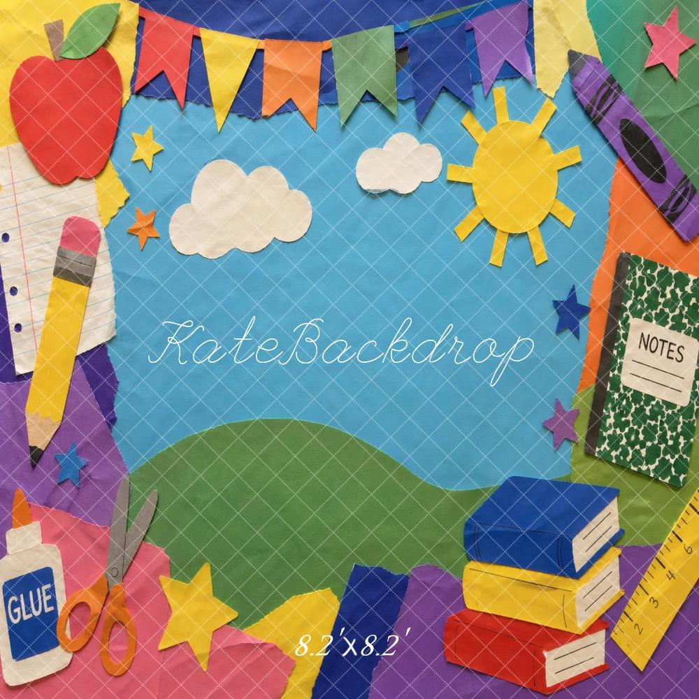 Kate Back to School Apple Pencil Books Crayon Kids Craft Printed Backdrop Designed by Vertigo Productions