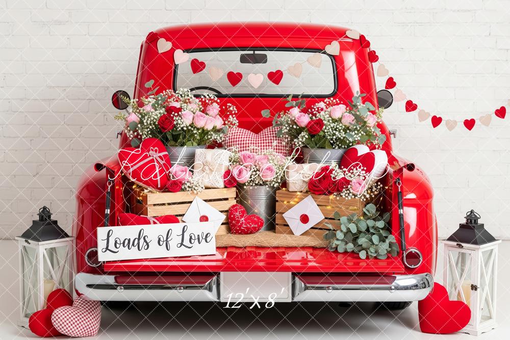 Kate Valentine's Day Red Truck Flowers Hearts Garland Backdrop Designed by Patty Roberts