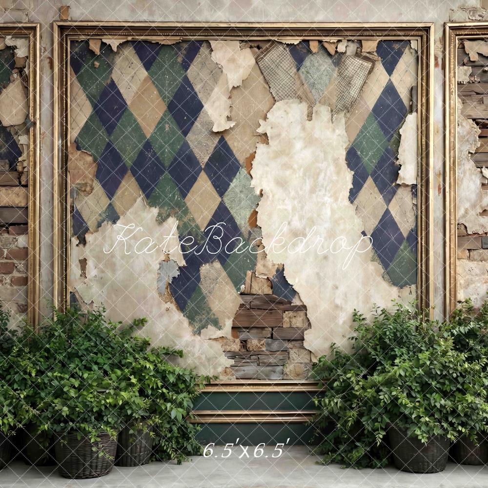 Kate Father's Day Vintage Argyle Brick Wall Plants Printed Backdrop Designed by Mini MakeBelieve