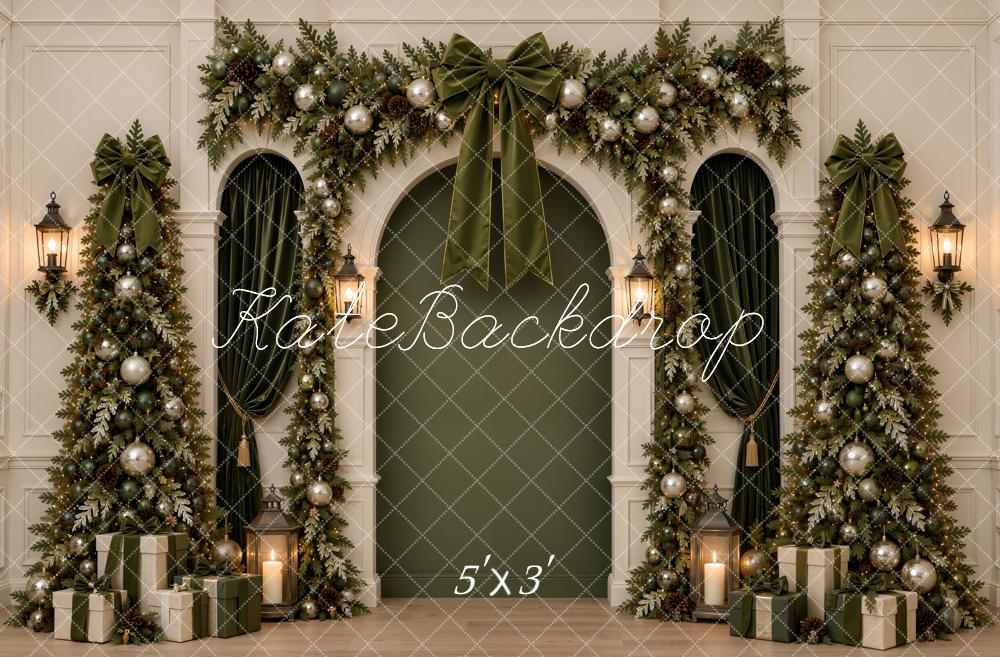 Kate Christmas Trees Green Arch Garland Bow Gifts Printed Backdrop Designed by Emetselch