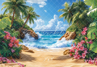 Kate Summer Beach Tropical Paradise Trees Printed Backdrop Designed by Emetselch