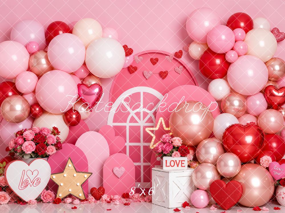 Kate Valentine's Day Birthday Pink Balloon Garland Hearts Printed Backdrop Designed by Emetselch