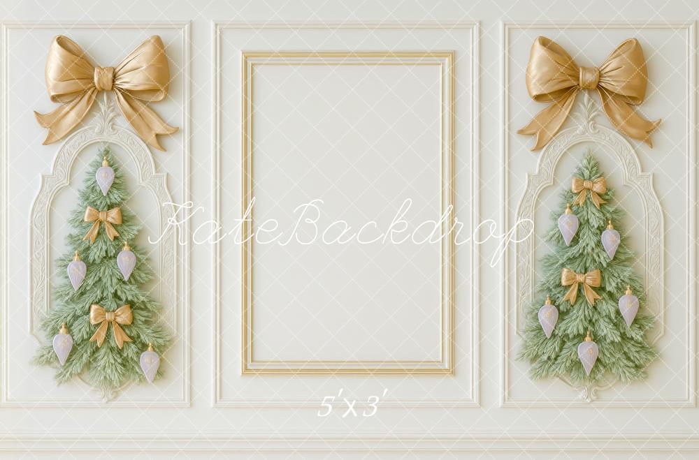 Kate Christmas Tree Gold Bow White Wall Backdrop Designed by Mini MakeBelieve