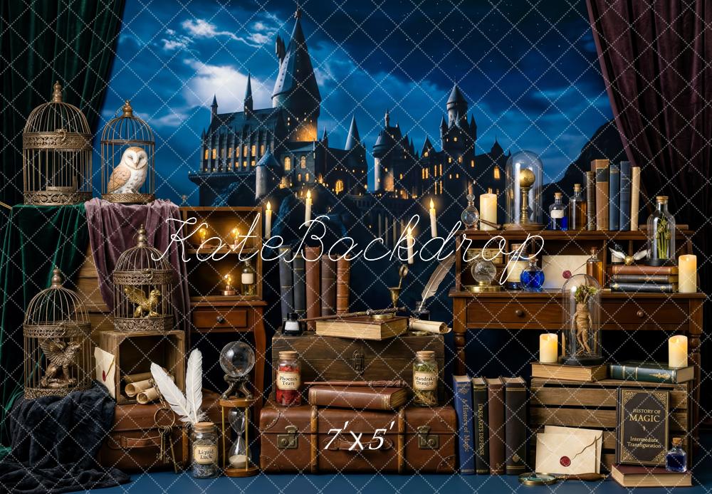 Kate Fantasy Wizard Castle Desk Owl Potion Books Night Printed Backdrop Designed by Patty Roberts