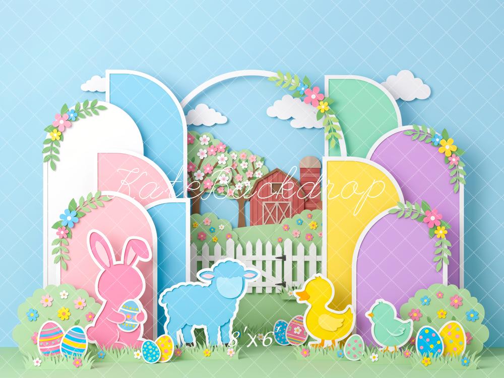 Kate Easter Pastel Papercut Arches Animals Printed Backdrop Designed by Patty Roberts