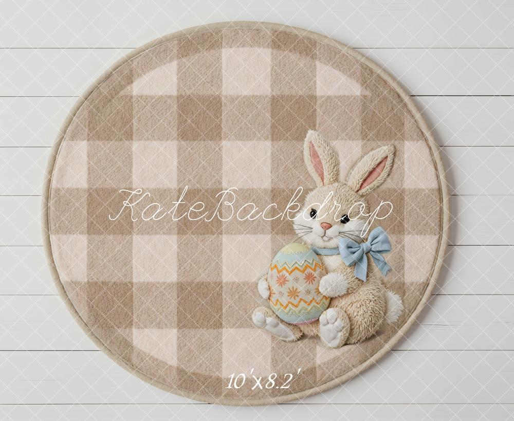 Kate Easter Bunny Plaid Egg Beige Floor Backdrop Designed by Mini MakeBelieve